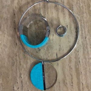 Micheal Kors 3pc Set Jewelry Silver Turquoise r